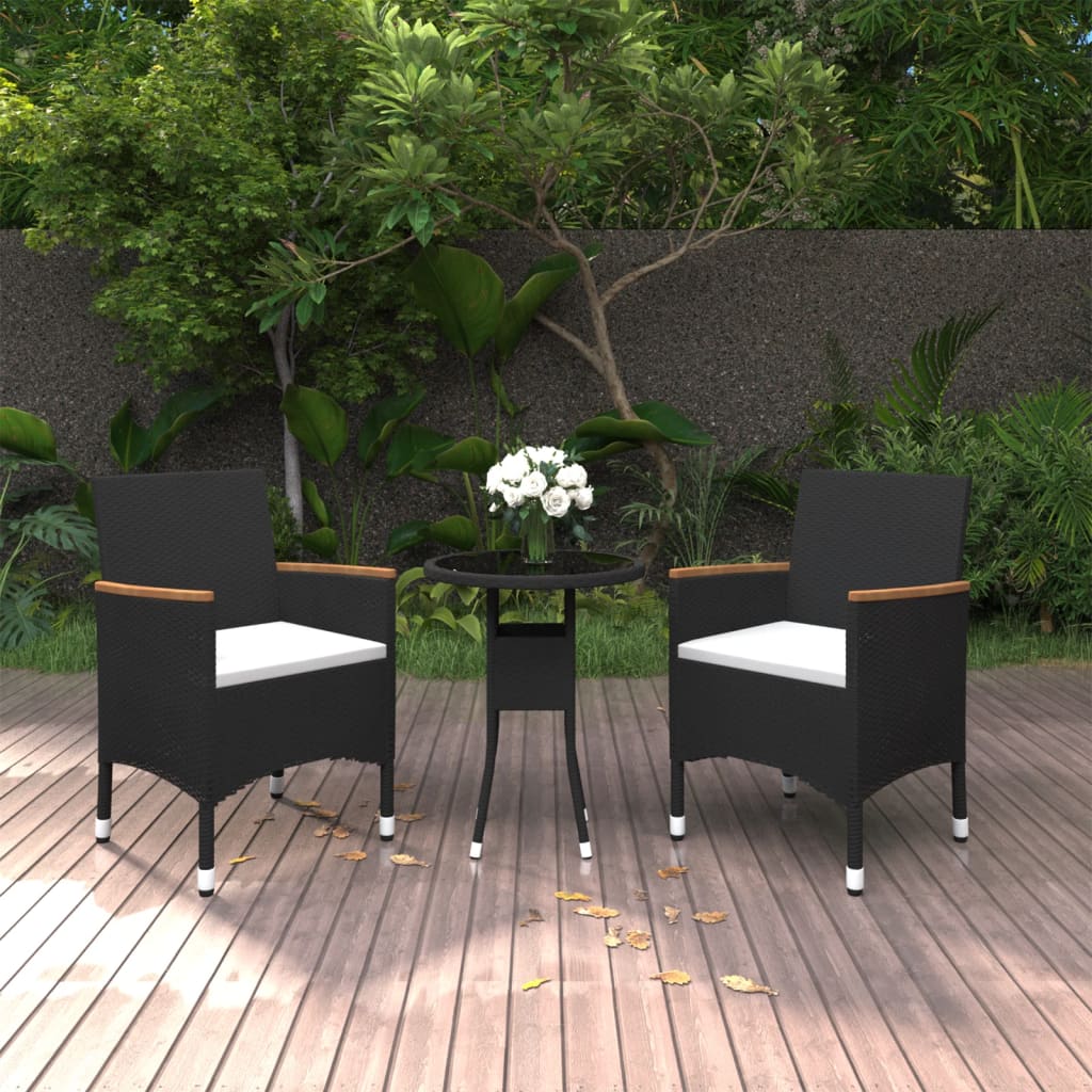 vidaXL 3-tlg. Garten-Essgruppe Poly Rattan Schwarz