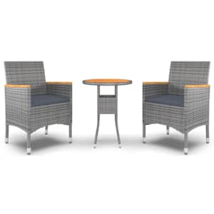 Vrtna jedilna garnitura 3-delna poli ratan siva - slika 2