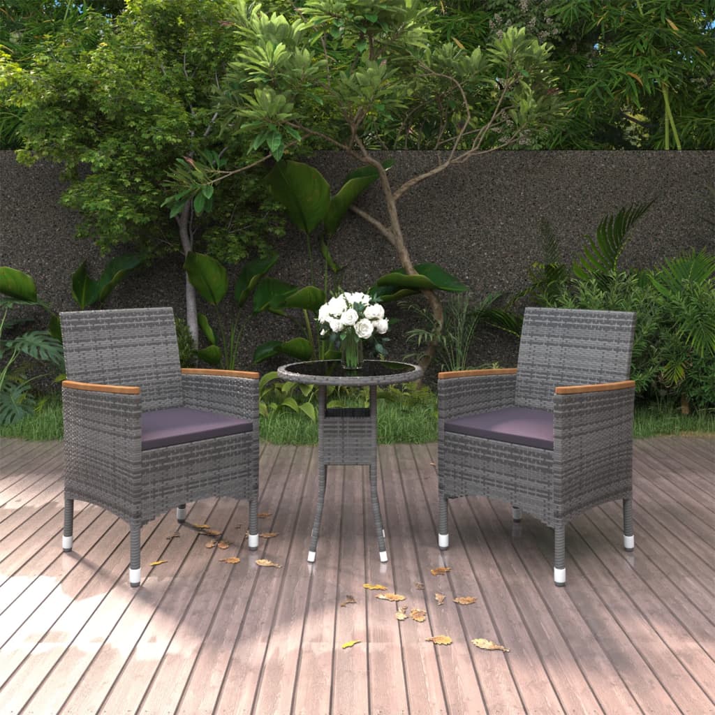 vidaXL 3-tlg. Garten-Essgruppe Poly Rattan Grau