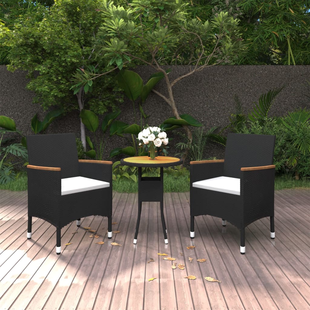 vidaXL 3-tlg. Garten-Essgruppe Poly Rattan Schwarz