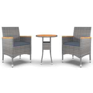 Vrtna jedilna garnitura 3-delna poli ratan siva - slika 2