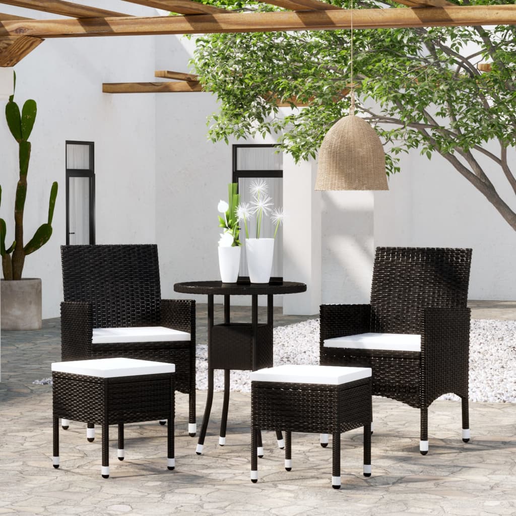 5-tlg. Garten-Lounge-Set Poly Rattan Schwarz