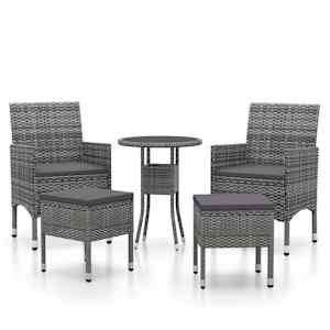 Vrtna sedežna garnitura 5-delna poli ratan siva - slika 2