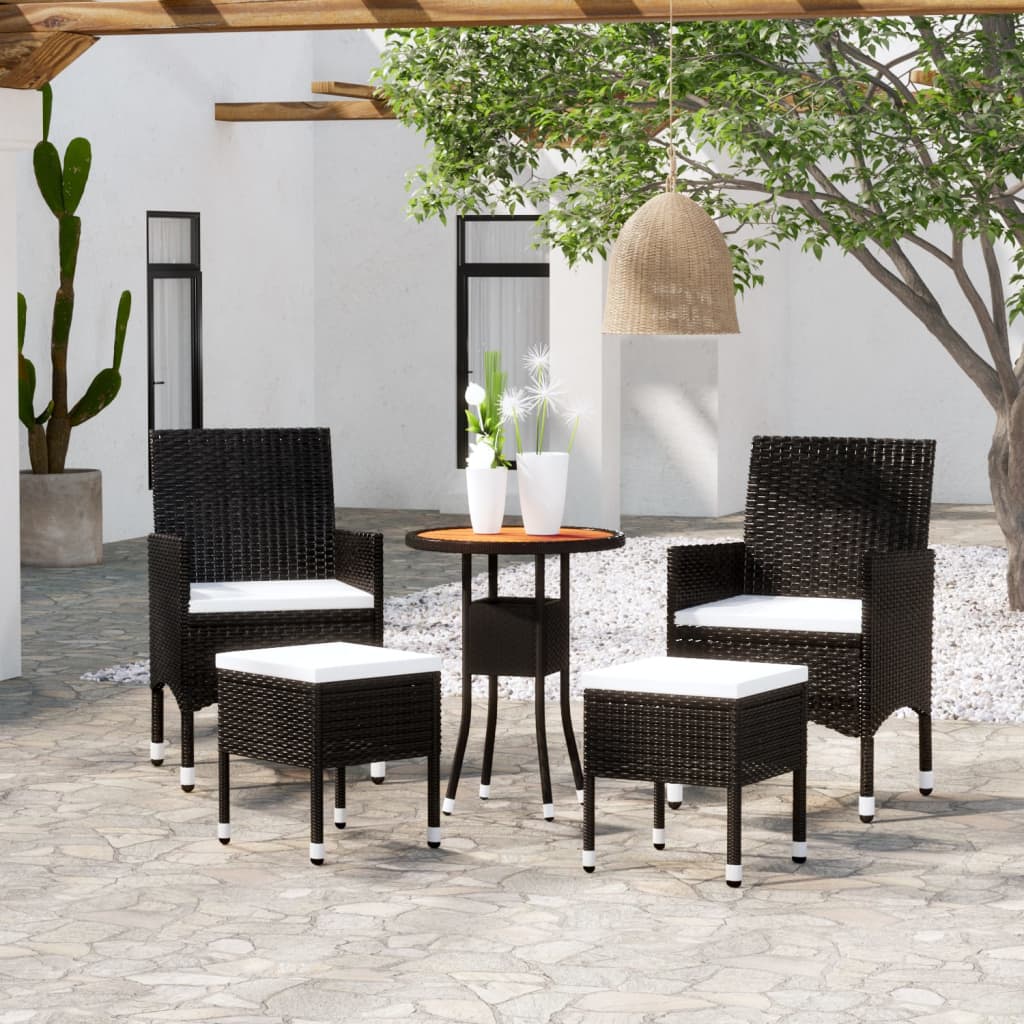 Set mobilier de grădină, 5 piese, negru, poliratan