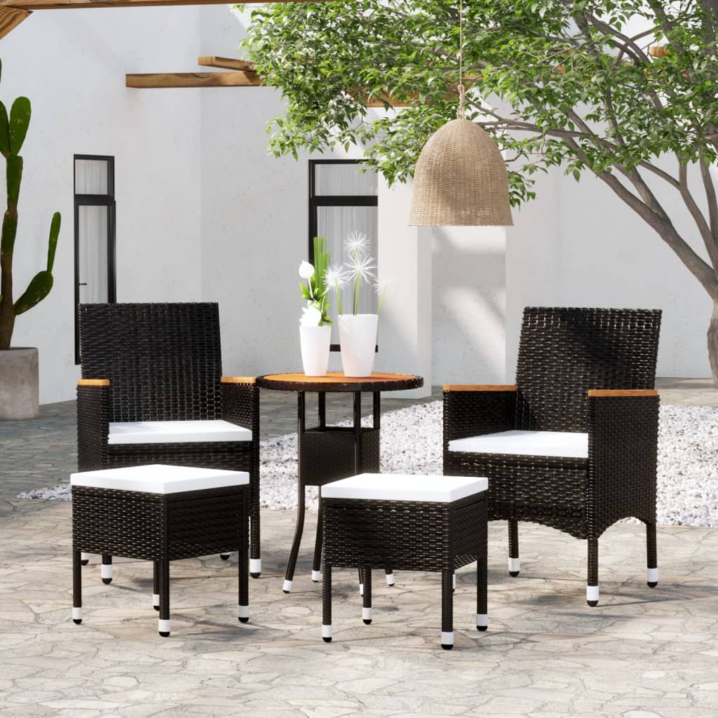 vidaXL Set mobilier de grădină, 5 piese, negru, poliratan