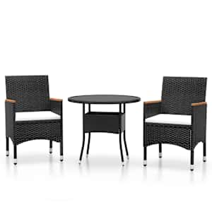 Vrtna jedilna garnitura 3-delna poli ratan črna - slika 2