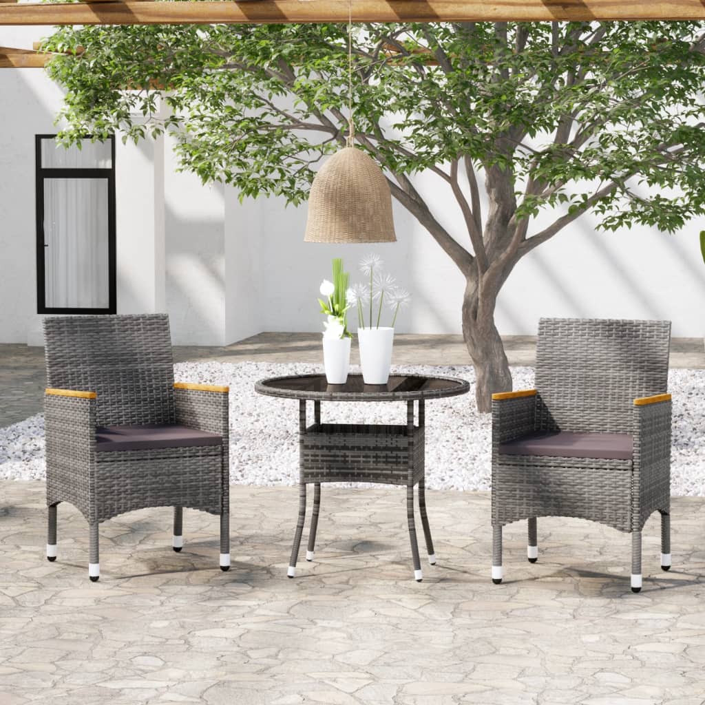 vidaXL 3-tlg. Garten-Essgruppe Poly Rattan Grau