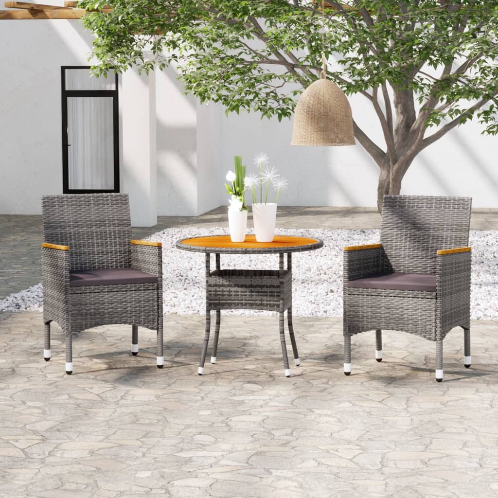 vidaXL 3-tlg. Garten-Essgruppe Poly Rattan Grau