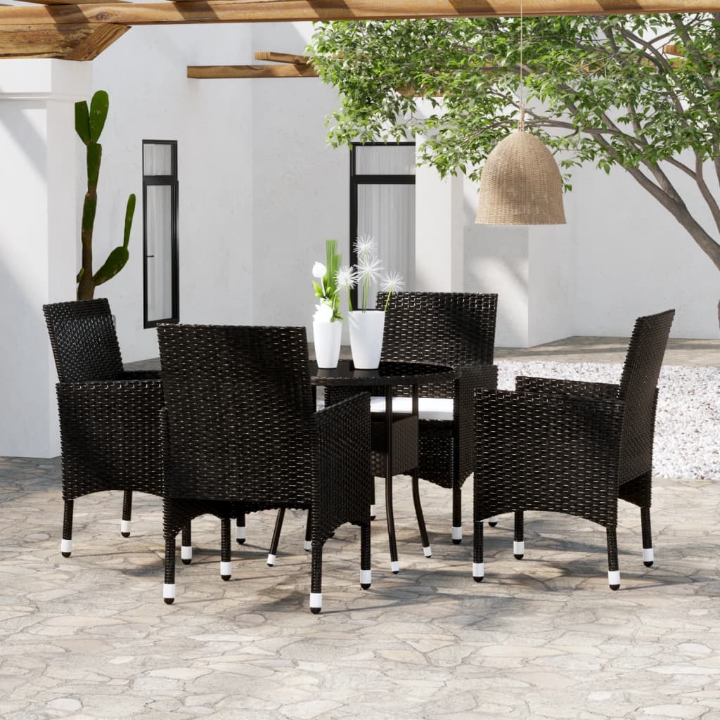 vidaXL 5-tlg. Garten-Essgruppe Poly Rattan Schwarz