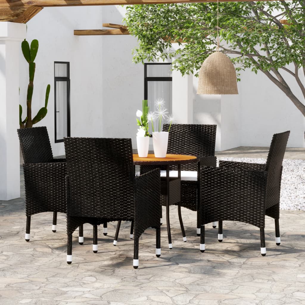 Set mobilier de grădină, 5 piese, negru, poliratan