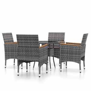 Vrtna jedilna garnitura 5-delna poli ratan siva - slika 2