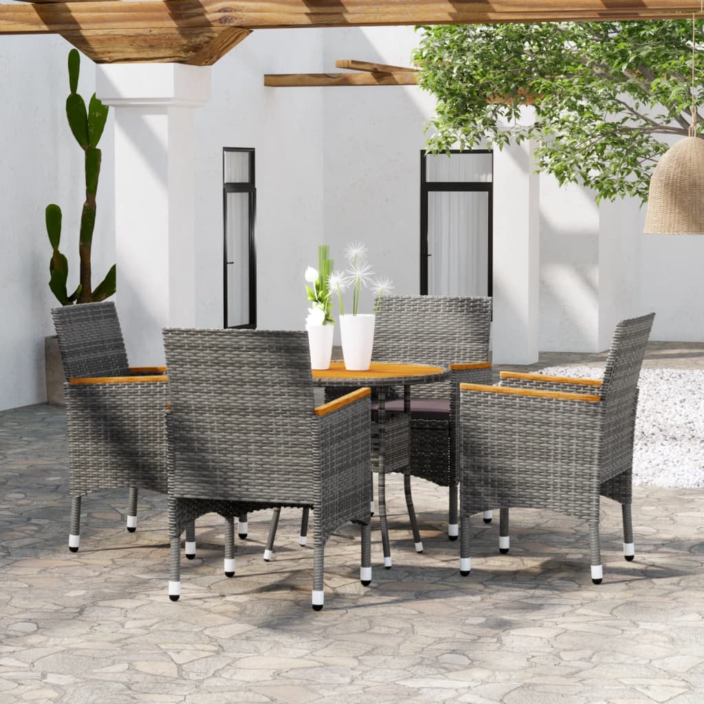 vidaXL 5-tlg. Garten-Essgruppe Poly Rattan Grau