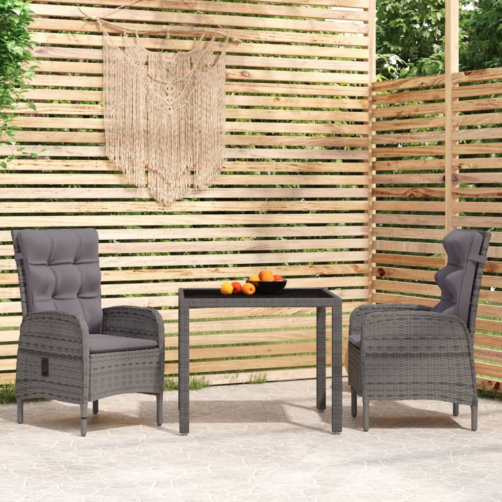 TopSellers-Garden Dining Set - Grey Poly Rattan 3 Piece  Weather Resistant