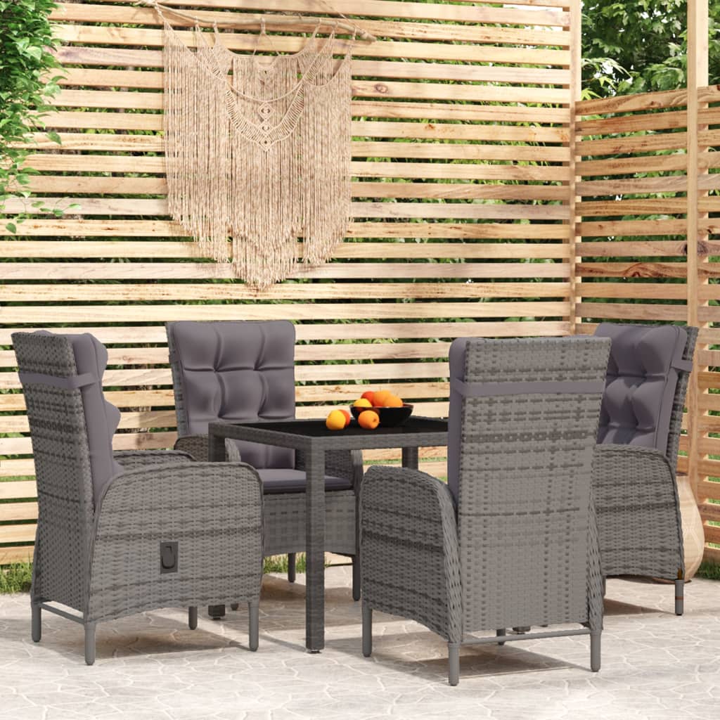 TopSellers-Garden Dining Set - 5 Piece Grey Poly Rattan  Weather Resistant