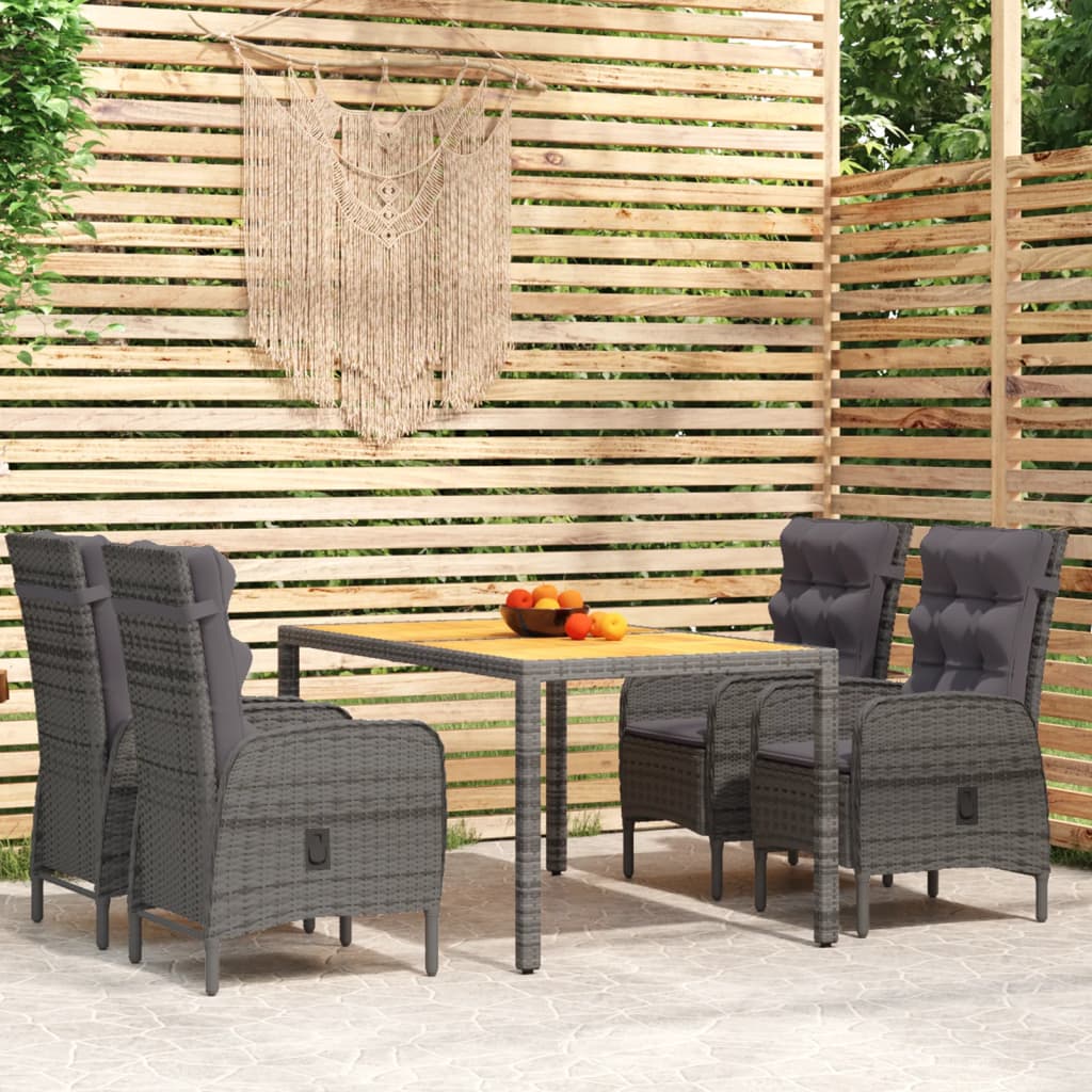 vida XL 5-tlg. Garten-Essgruppe Poly Rattan Grau