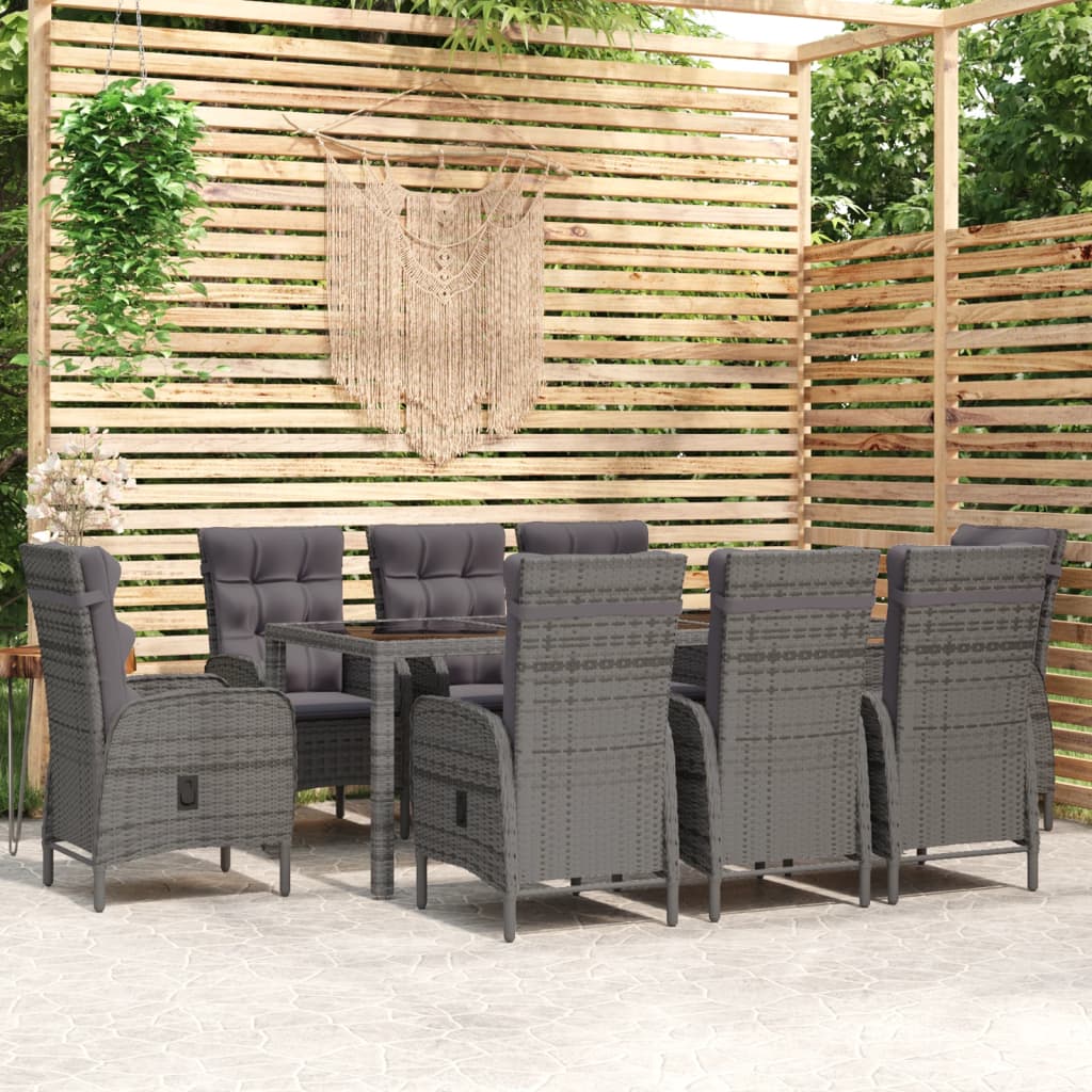 TopSellers-Garden Dining Set Grey - 9 Piece Outdoor Furniture for Comfort