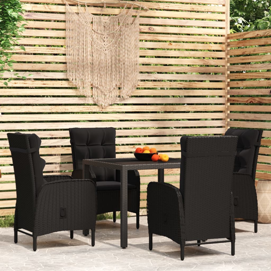 vidaXL 5 Piece Garden Dining Set Poly Rattan Black