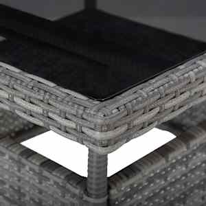 Vrtna jedilna garnitura 3-delna poli ratan in steklo siva - slika 11