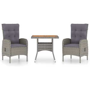 Vrtna jedilna garnitura 3-delna poli ratan in akacijev les siva - slika 2