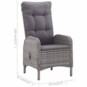 Vrtna jedilna garnitura 5-delna poli ratan in steklo siva - slika 12