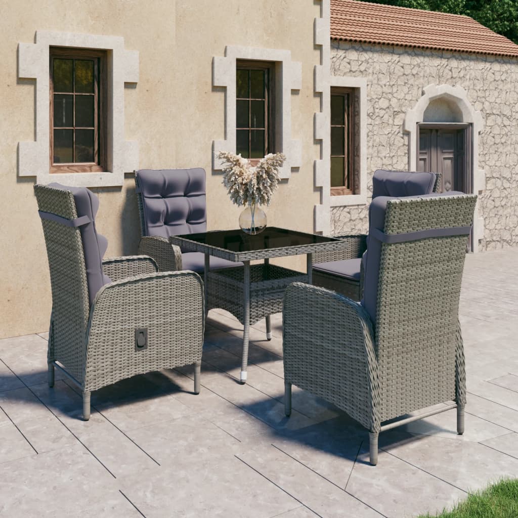 vidaXL 5-tlg. Garten-Essgruppe Poly Rattan und Glas Grau