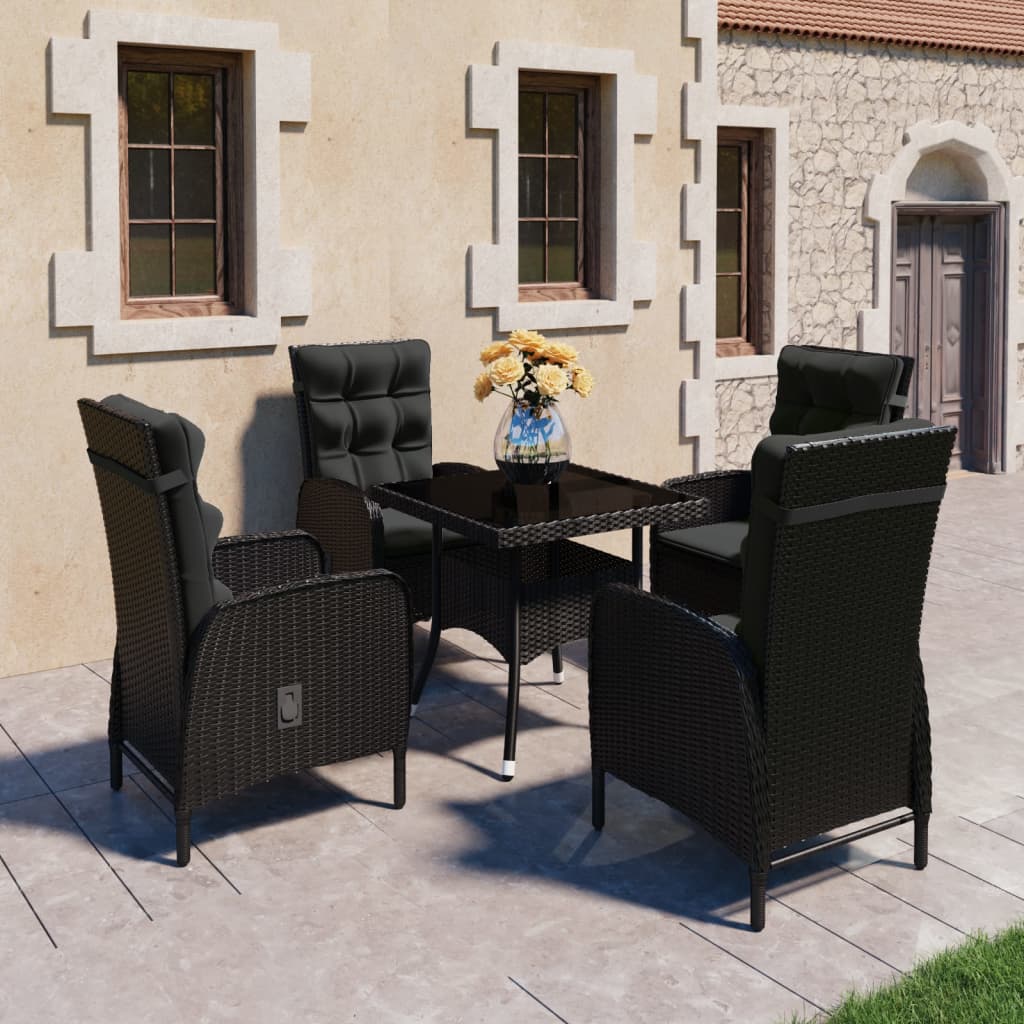 Vidaxl Set Mobilier Gradina, 5 Piese, Negru, Poliratan Si Sticla