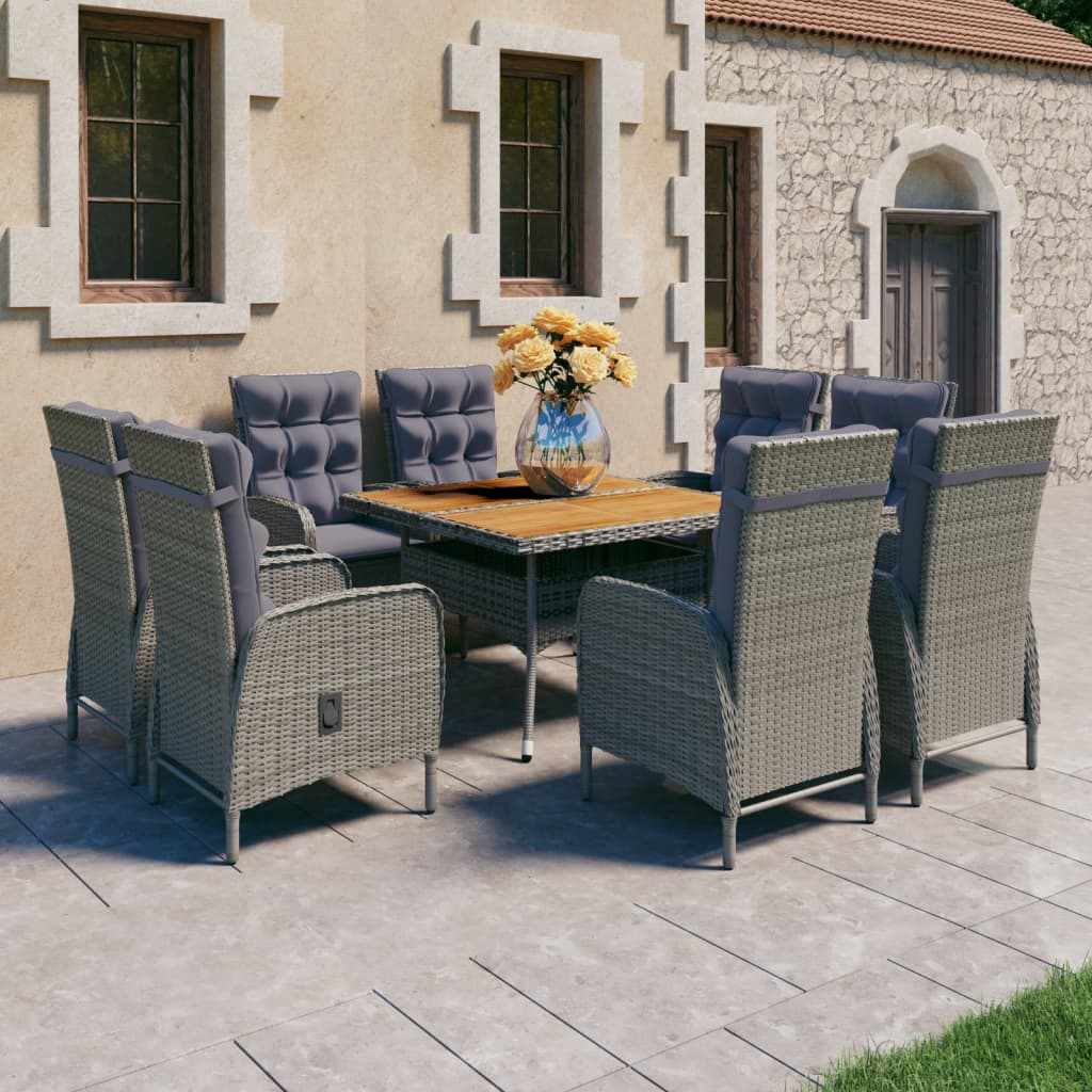 vidaXL 9-tlg. Garten-Essgruppe Poly Rattan und Akazienholz Grau