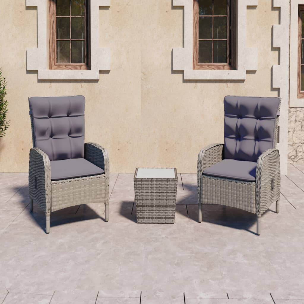 vidaXL 3-tlg. Bistro-Set Poly Rattan und Glas Grau