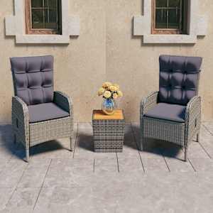 Vrtna bistro garnitura 3-delna poli ratan in akacijev les siva