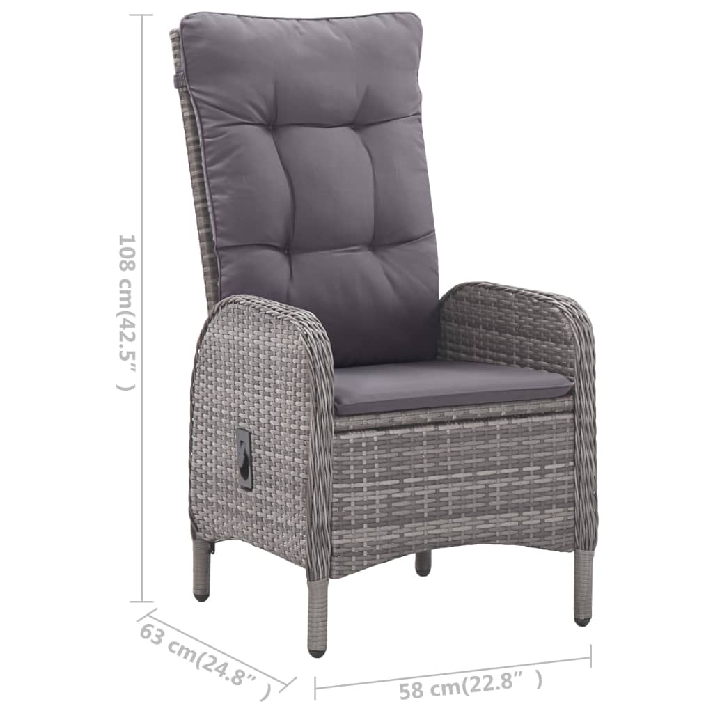 Бистро комплект от 3 части, полиратан и акациево дърво, сив