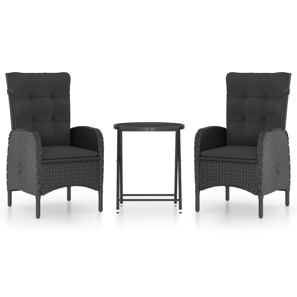 vidaXL 3-delige Bistroset poly rattan en glas zwart