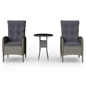 3dílný zahradní bistro set polyratan šedý - obrázek 2