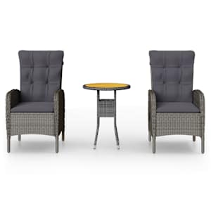 3dílný zahradní bistro set polyratan šedý - obrázek 2