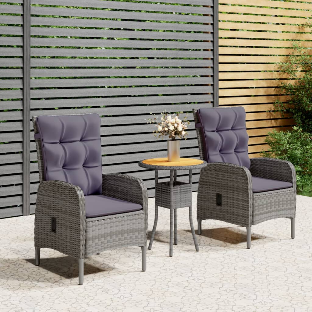 vidaXL 3-tlg. Garten-Bistro-Set Poly Rattan Grau