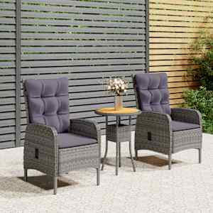 3dílný zahradní bistro set polyratan šedý - obrázek 1