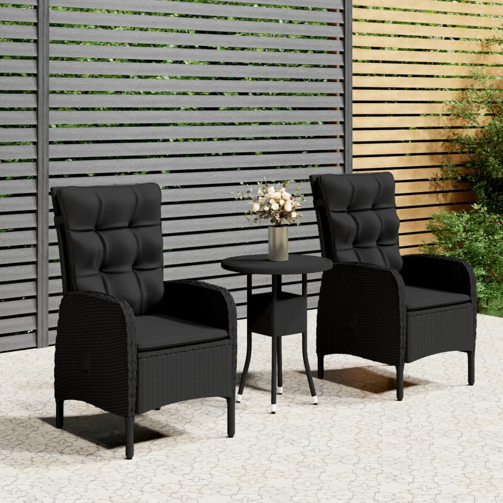 vidaXL 3-tlg. Garten-Bistro-Set Poly Rattan Schwarz