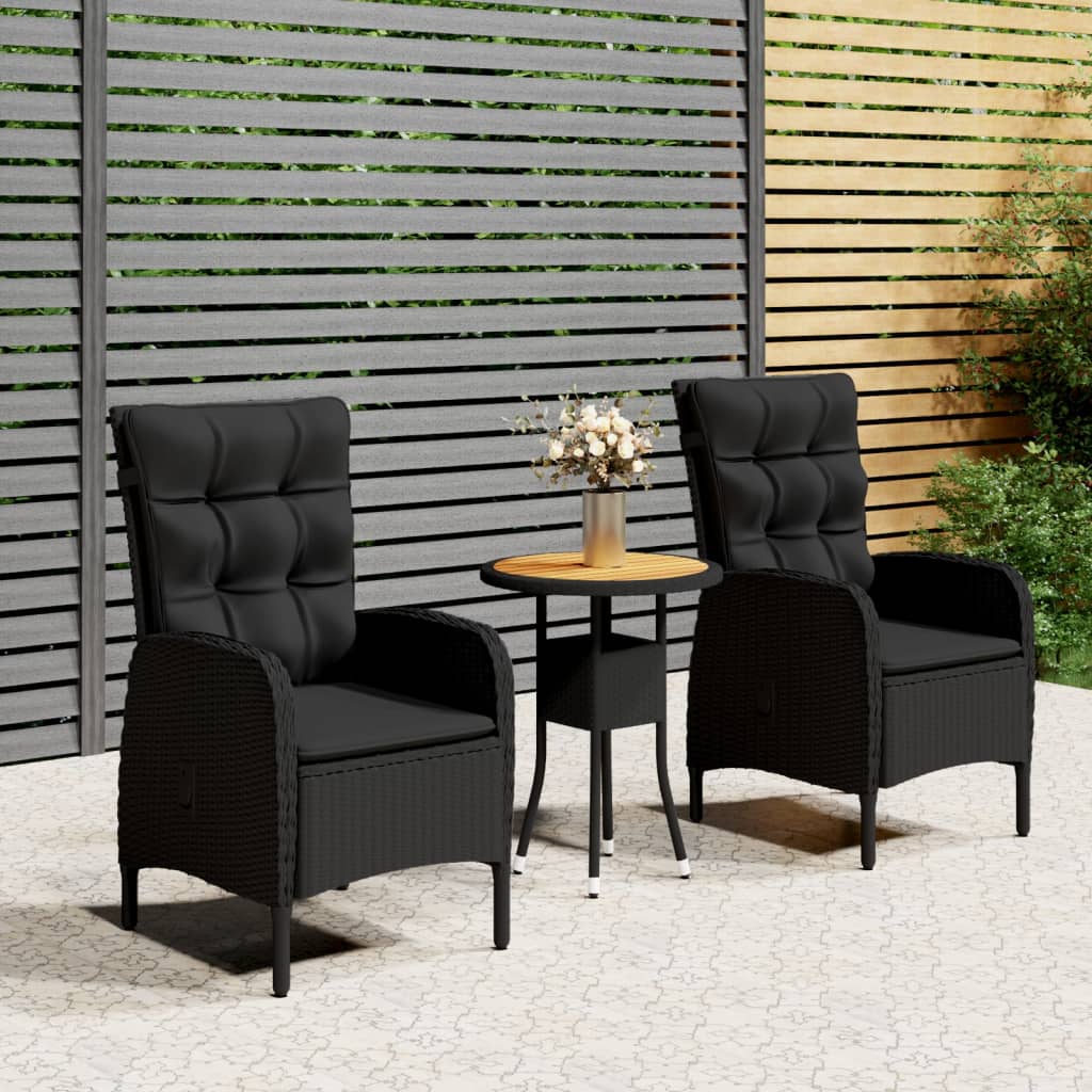 vidaXL 3-tlg. Garten-Bistro-Set Poly Rattan Schwarz