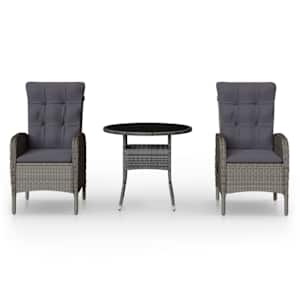 3dílný zahradní bistro set polyratan šedý - obrázek 2
