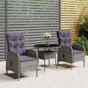3dílný zahradní bistro set polyratan šedý - obrázek 1
