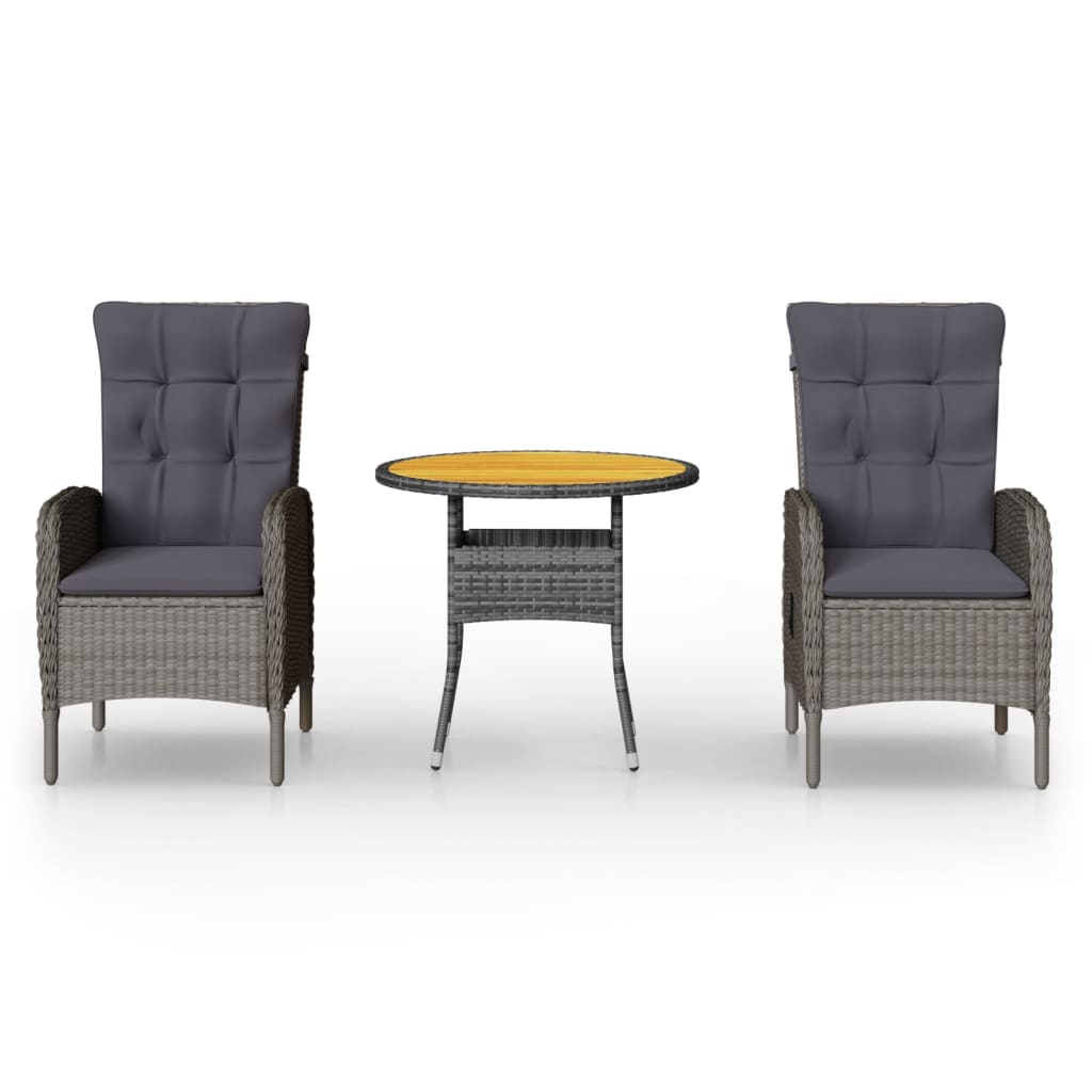 Thumbnail - vidaXL 3-tlg. Garten-Bistro-Set Poly Rattan Grau