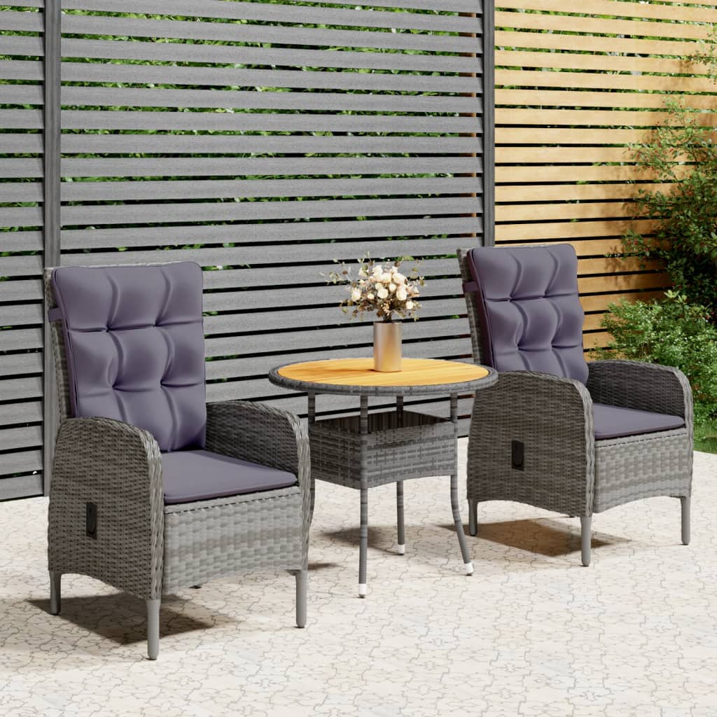vida XL 3-tlg. Garten-Bistro-Set Poly Rattan Grau
