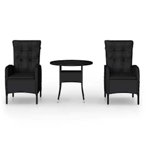 3dílný zahradní bistro set polyratan černý - obrázek 2