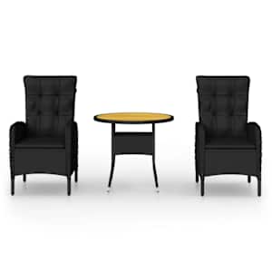 3dílný zahradní bistro set polyratan černý - obrázek 2