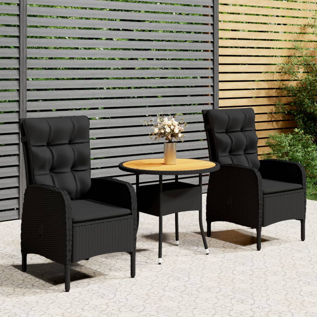 vidaXL 3-tlg. Garten-Bistro-Set Poly Rattan Schwarz