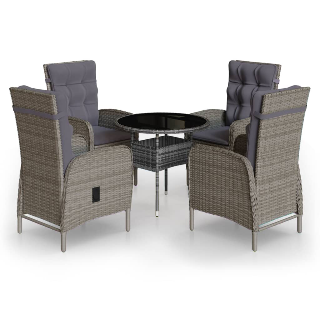 vidaXL 5dílný zahradní bistro set polyratan šedý