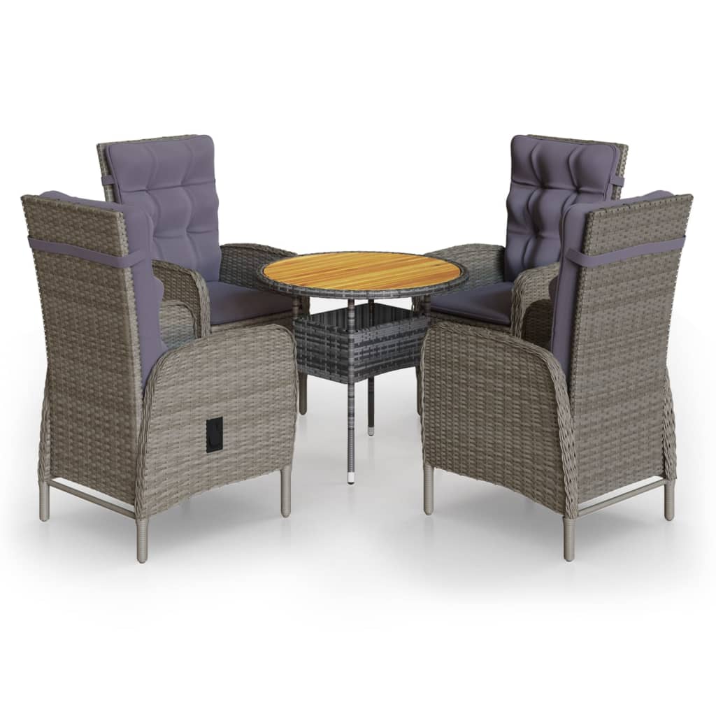 Thumbnail - vidaXL 5-tlg. Garten-Bistro-Set Poly Rattan Grau