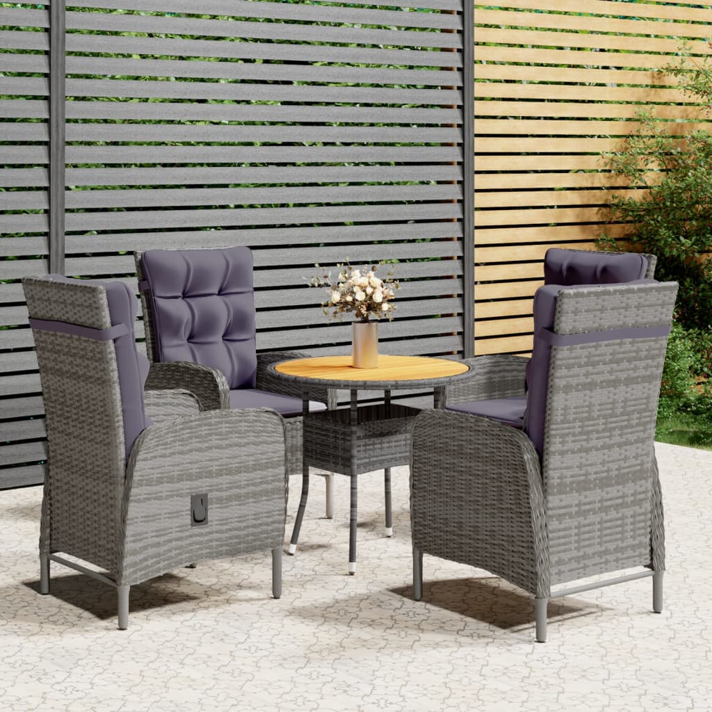 vidaXL 5-tlg. Garten-Bistro-Set Poly Rattan Grau