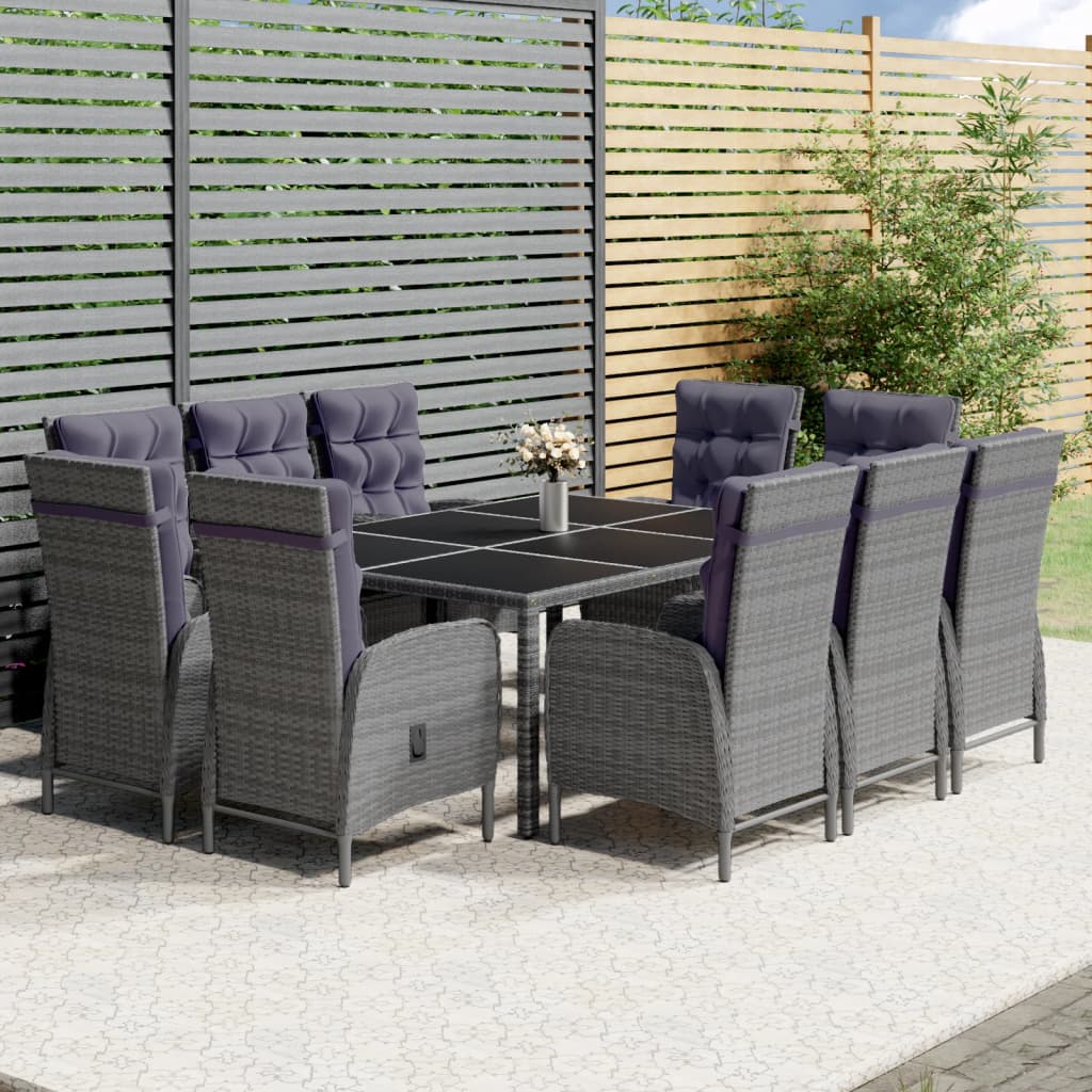 vidaXL 11-tlg. Garten-Essgruppe Poly Rattan Grau