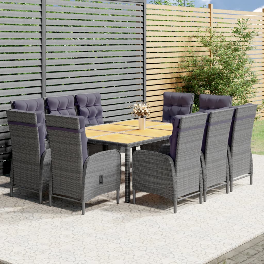 vidaXL 11-tlg. Garten-Essgruppe Poly Rattan Grau