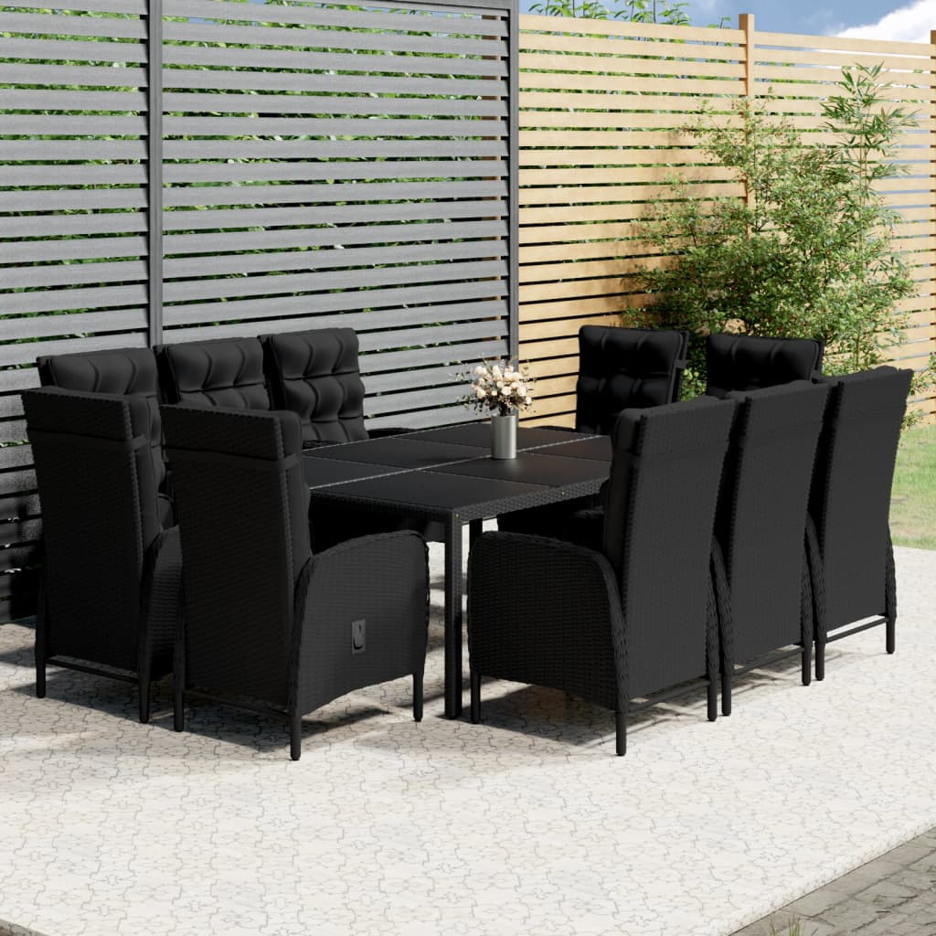 vidaXL Set mobilier de exterior, 11 piese, negru, poliratan